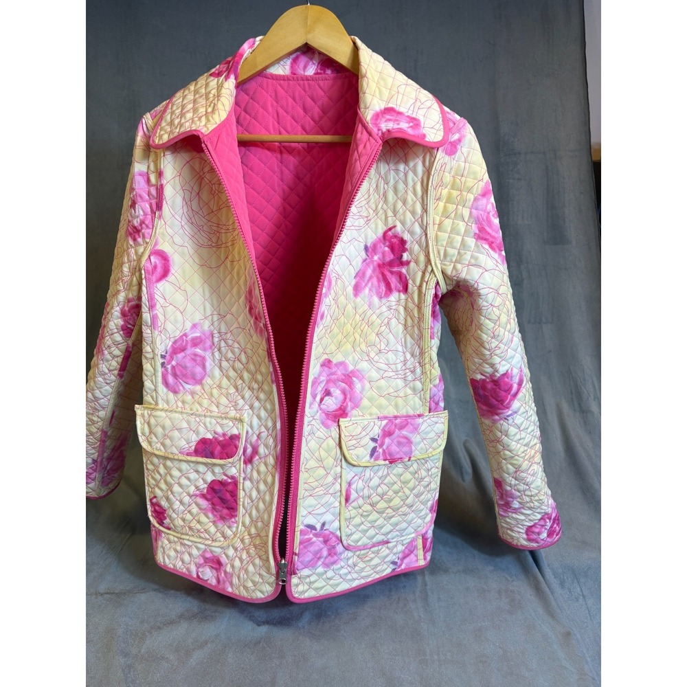 Esprit‎ Womens Reversible Pink Floral Quilted Jacket Colorful Preppy Medium